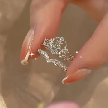 Zircon Heart Shaped Adjustable Couple Finger Ring (2 pc)